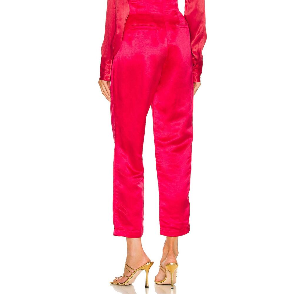 Atoir Red Silk Trouser Pants SMALL High Rise Ankle Straight Designer $415 NEW - Picture 3 of 11